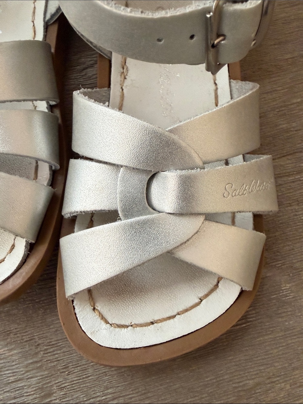 Salt Water Sandals by Hoy Kids Metallic Silver Strappy Buckle Sandals - Picture 5 of 7